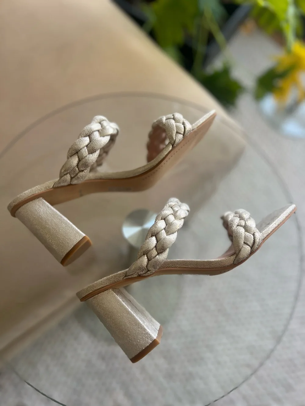 Dolce Vita Metallic Braided Block Heel Sandals Gold Champagne Size 8 NWOT